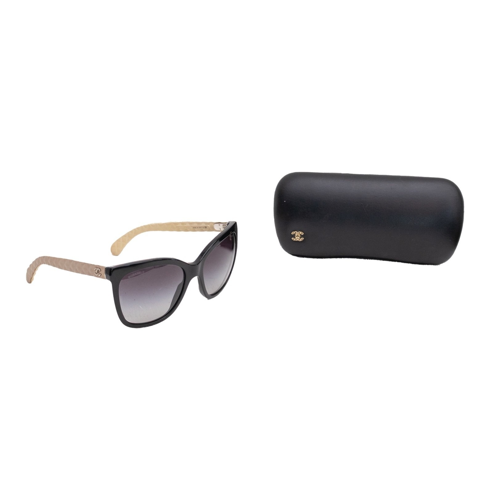 Chanel Sunglasses 5288-Q Black Gradient Lenses Quilted Arms Cc Logo Italy W/Case